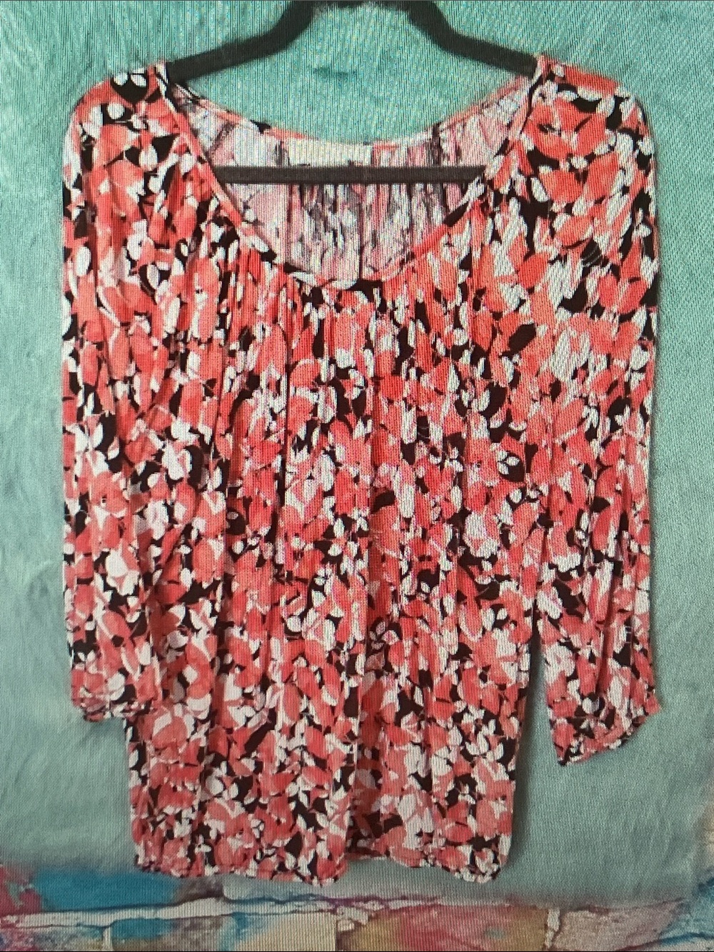 Michael Kors Coral, Black & White Floral Pleated Blouse
